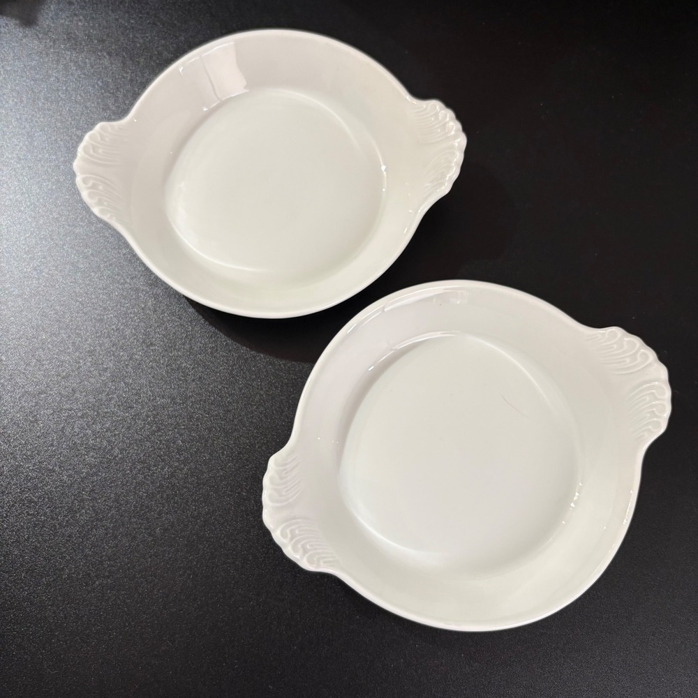 Apilco France White Porcelain Au Gratin Dishes Set of 2 Scalloped Handles 4.5